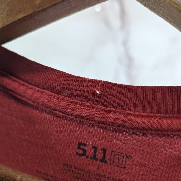 511 Tactical T Shirt Mens Large Red Cotton Crew  Neck Tee 5.11 Pocket Short - Picture 5 of 9